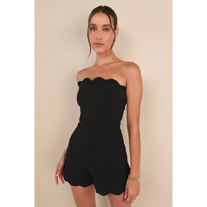 Lulus Perfect Reputation Black Strapless Scalloped Romper - Size L